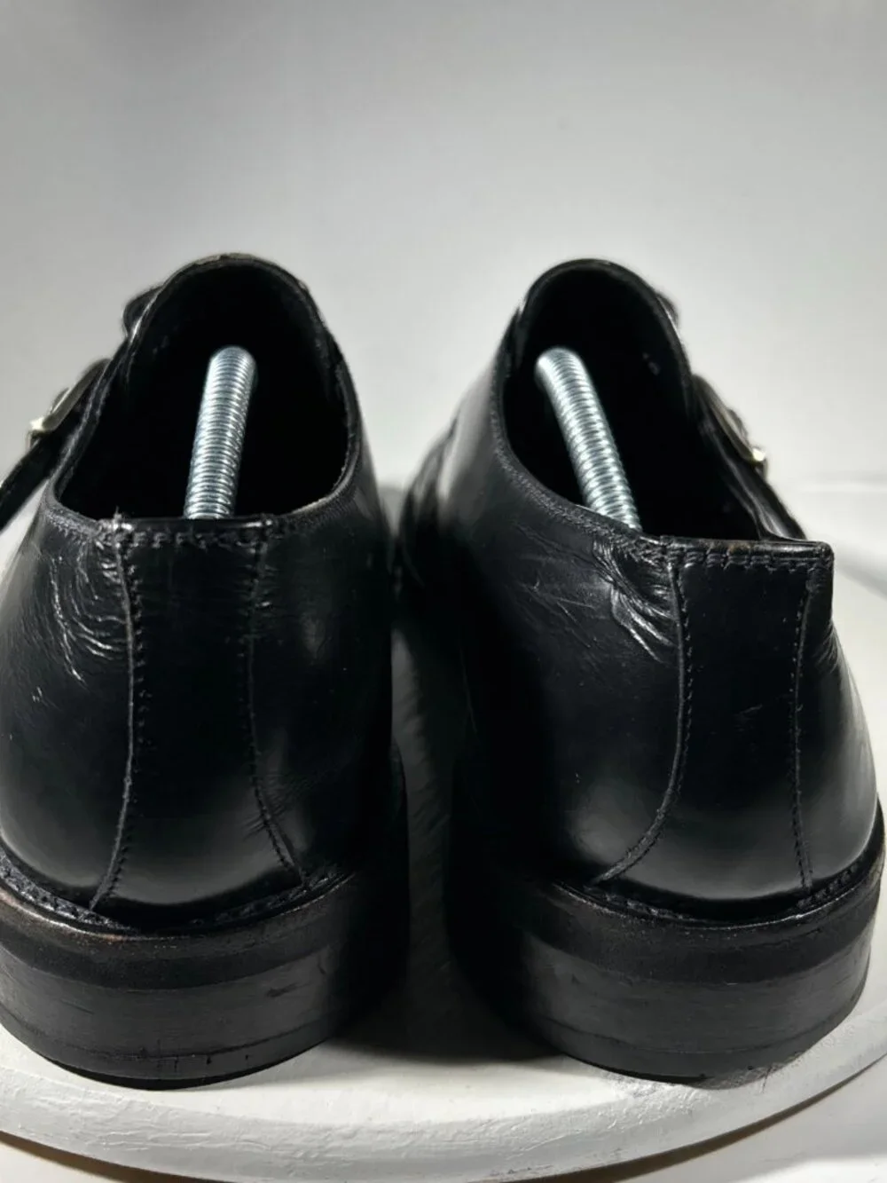 Gambinelli Mens Monk Single Strap Leather Dress Shoes Size 10 Black Buckles